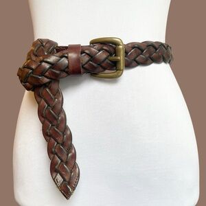 Brown Braided Leather Belt Square Buckle Chunky 90s Size L